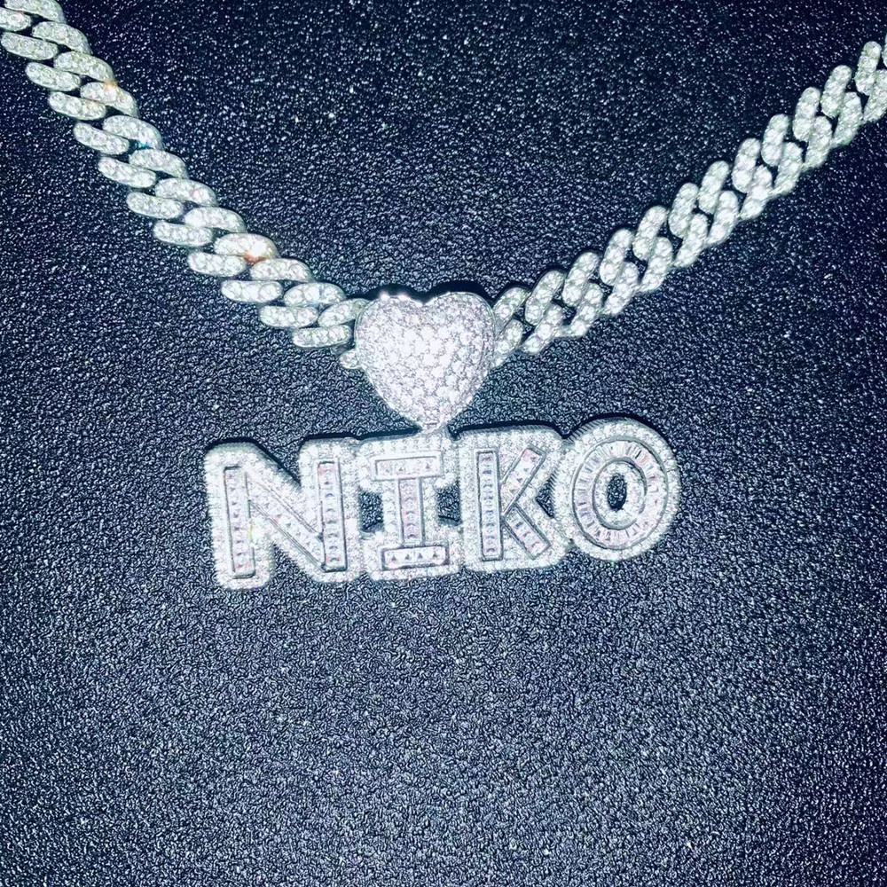 9mm Cuban Link Chain With Name Pendant Choker Heart Bail Letters Custom Necklace for Men Women