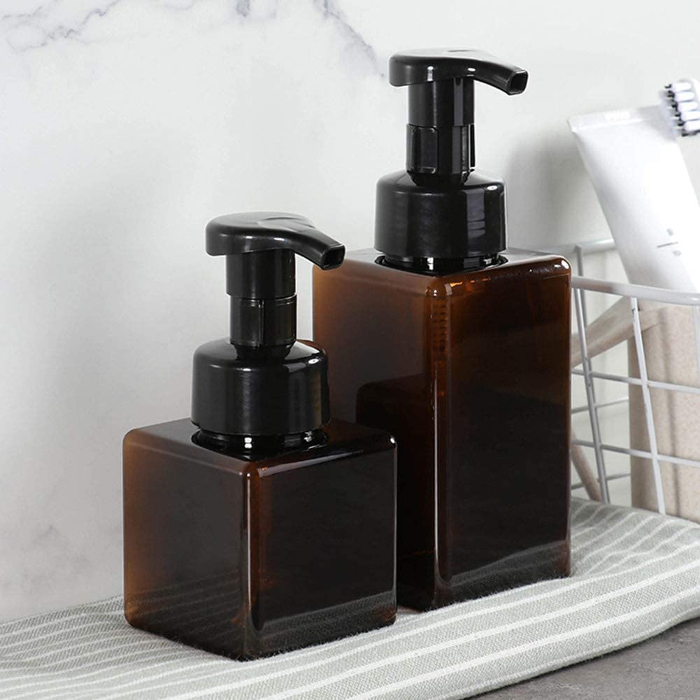 Square Foaming Soap Dispenser 450ml 15oz Amber Refillable Plastic Foam Pump Bottle for Liquid Soap Shampoo Body Wash