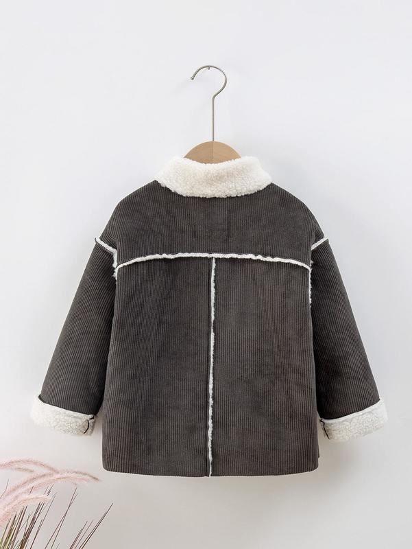 Toddler Boys Double Pocket Drop Shoulder Teddy Lined Corduroy Coat SHE