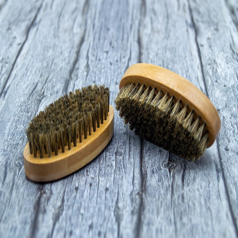 11.3x5.5x3cm Bamboo Boar Bristles Beard Brush Mustache Comb Men Face cleaning brush