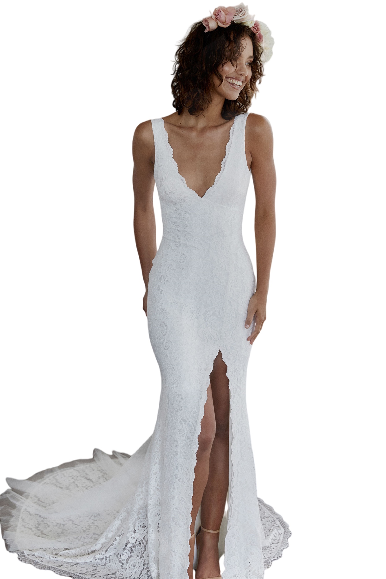 beach mermaid wedding dresses 2022 sexy v-neck backless front slit full lace bohemian summer holiday bridal dress vestidos de novia encaje