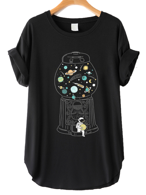 Women's TShirt Funny Astronaut Print Women T Round Neck Summer Old Vintage Tee Femme Drop Shoulder Loose 90s Girls Top Clothes 230206
