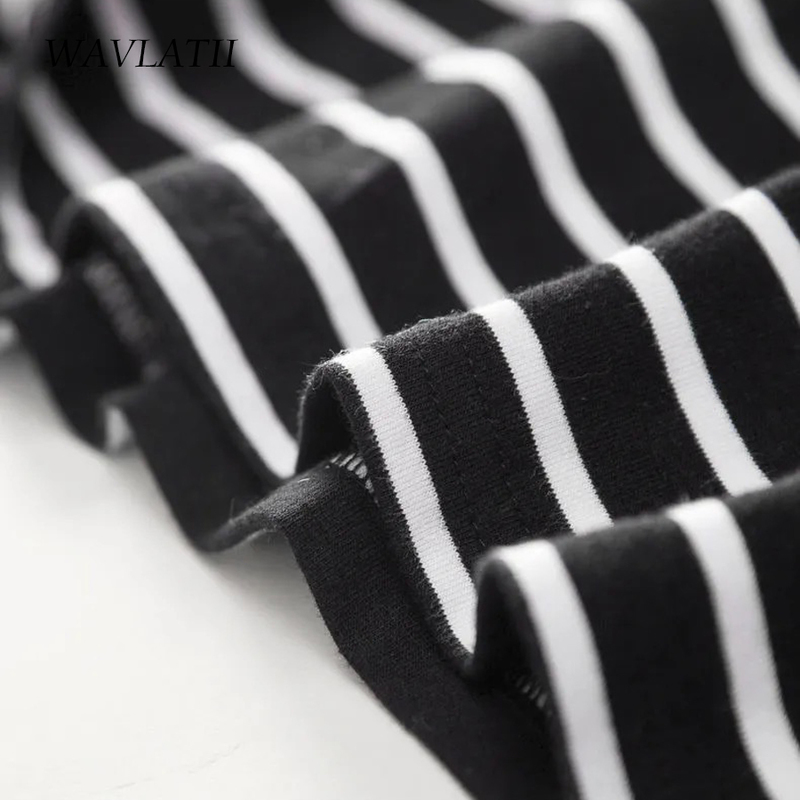 WAVLATII Women Long Sleeve T shirts Female Cotton White Black Striped Tees Lady Oversized Spring Casual Tops WLT2107 220328