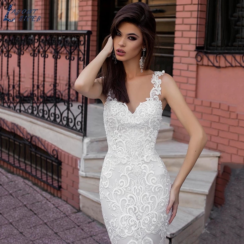Appliques Sexy Lace Mermaid Dresses Illusion Back Bridal Gowns For Women Vestido De Novia Bride Custom Made Wedding Gown