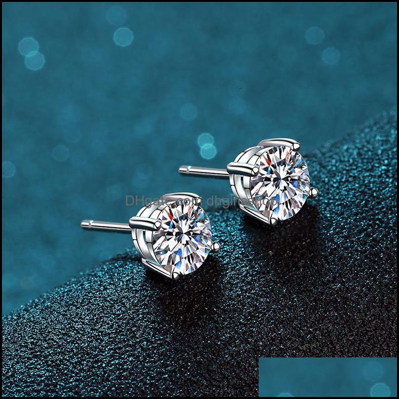 Stud Earrings Jewelry 925 Classic Sier F Color Moissanite Vvs Fine Diamond Earring With Certificate For Women Gift Drop Delivery 2021 Vus89