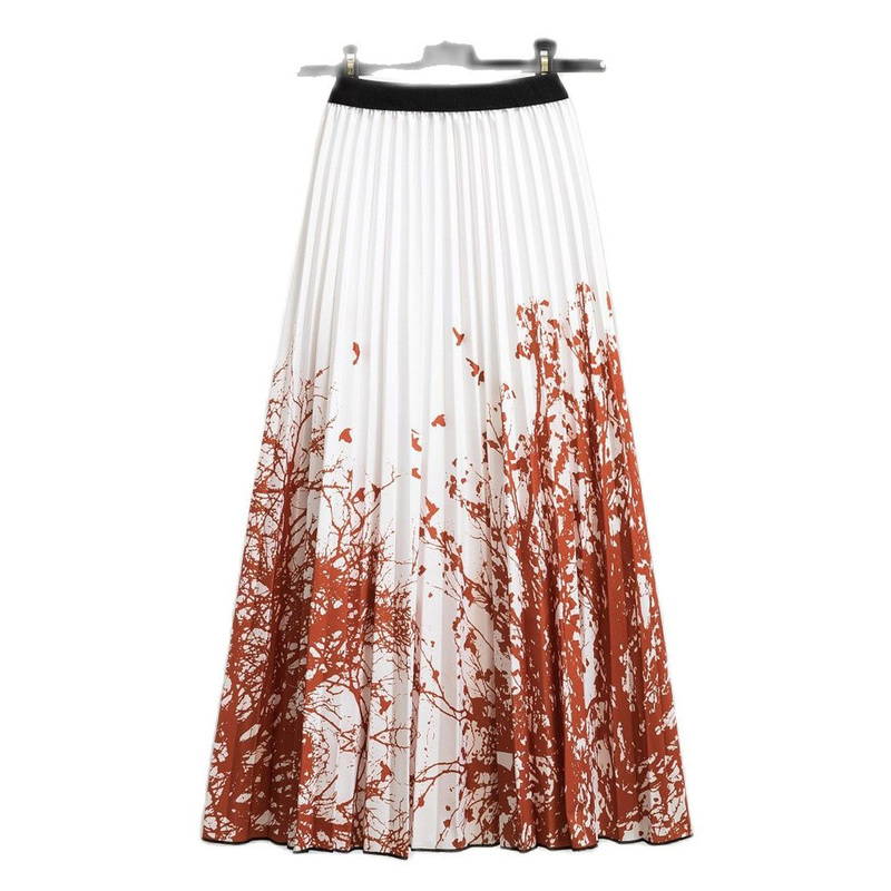Fashion High Waist Pleated Harajuku Skirts Summer European Flower Printed Long for Women Mid-Calf Skirt Faldas Larga 220322