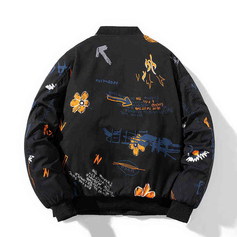 Winter Fashion Jacket Men Women Flower Print Basketball Jacket Hooded Letter Couple Thick Parkas Coat Streetwear College Korean T220816