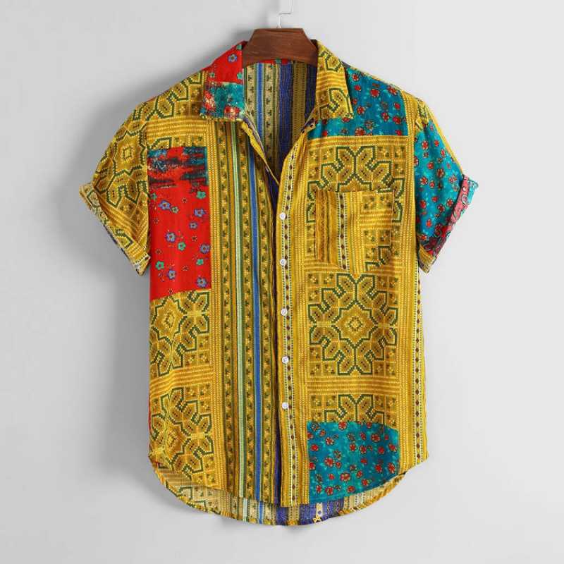 Men's Casual Shirts Breathable Cotton Men Shirt Ethnic Style Print Vintage Short Sleeve Streetwear Tops Loose Beach Hawaiian 2022, Yellow
Men's Casual Shirts Breathable Cotton Men Shirt Ethnic Style Print Vintage Short Sleeve Streetwear Tops Loose Beach Hawaiian 2022, Yellow