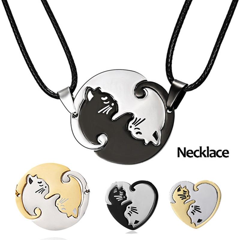 Chains 2pc/pair Couple Heart Necklace Matching Puzzle Cat Pendant Jewelry Valentine Gift
Chains 2pc/pair Couple Heart Necklace Matching Puzzle Cat Pendant Jewelry Valentine Gift