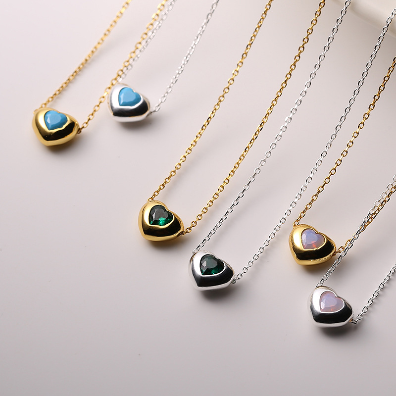 Cz Cubic Zirconia Delicate Pendant Necklaces Link Chain 925 Sterling Silver Heart Single Stone Necklace For Women