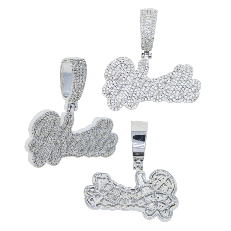 Fashion Men Women Hip Hop Hustle Letter Pendant Necklace Iced Out Bling 5A CZ Cubic Zirconia Necklace Punk Rapper Jewelry
