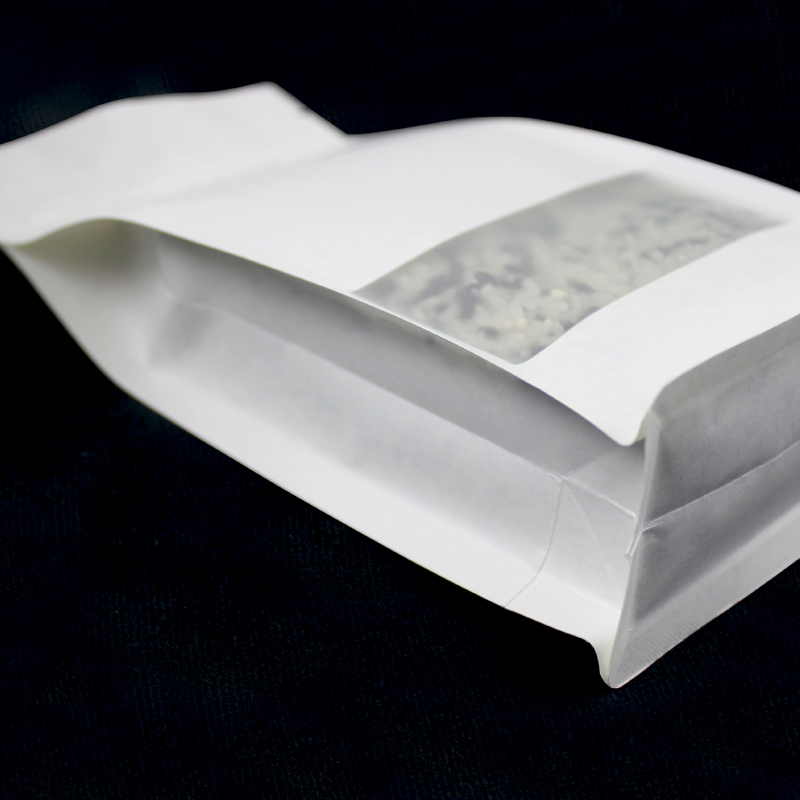 100pcs 3D Thick Stand up White Paper Window Packaging Bag Resealable Ground Coffee Beans Seeds Snack Tea Cereals Wedding Party Gifts Heat Sealing Stor