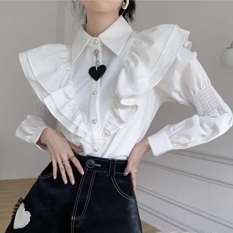 Women's Blouses & Shirts Elgant Ruffle Blouse For Women Chic Puff Sleeve Single Breasted Shirt Spring Autumn Lady Long Harajuku Top, Khaki
Women's Blouses & Shirts Elgant Ruffle Blouse For Women Chic Puff Sleeve Single Breasted Shirt Spring Autumn Lady Long Harajuku Top, Khaki