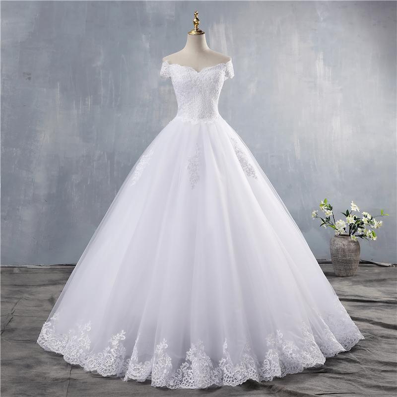 Classic White A Line Wedding Dress Real Pictures Floor Length Off Shoulder Bridal Gowns Appliques Lace Country Bride Wedding Dresses Custom Made Robe 