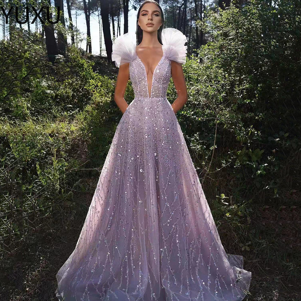 2022 Sexy Evening Dresses Royal Blue Mermaid prom gowns Deep v neck sequined Long Women special Occasion Party Gowns Prom Dress