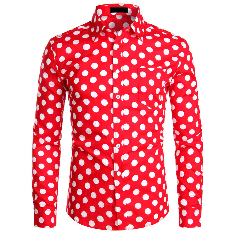 Black White Polka Dot Shirt Men Chemise Homme Casual Button Up Mens Dress Shirts Garden Point Camisas Masculina USA Size XS-XXL 220322