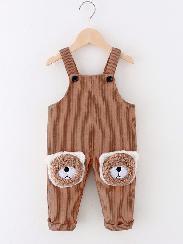 Baby boy corduroy Cartoon Bear strap Jumpsuit SHE