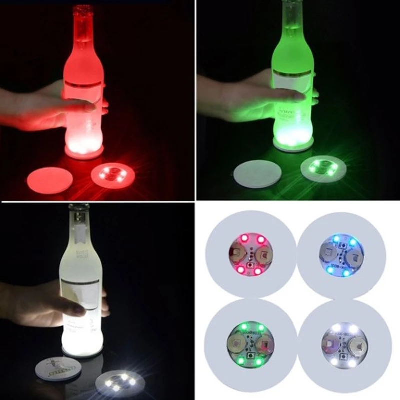 Mini Glow LED Coaster Mats Pads Flashing Creative Luminous Bulb Bottle Cup Sticker Mat Light Up For Club Bar Home Party Decoration B1026 0508
