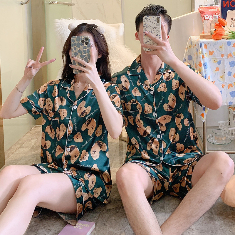 Couple Lover's Pajamas Set Short Sleeve Tops+Shorts 2 Pieces Suit Women Men Unisex Printed Soft Pyjama Family Sleepwear 220329