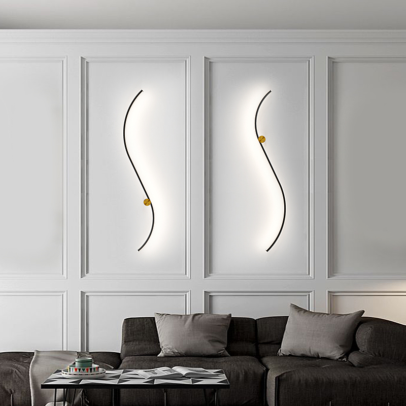 Long wall lamp S-shaped line Nordic minimalist bedroom bedside light staircase living room decoration background wall LED lamps