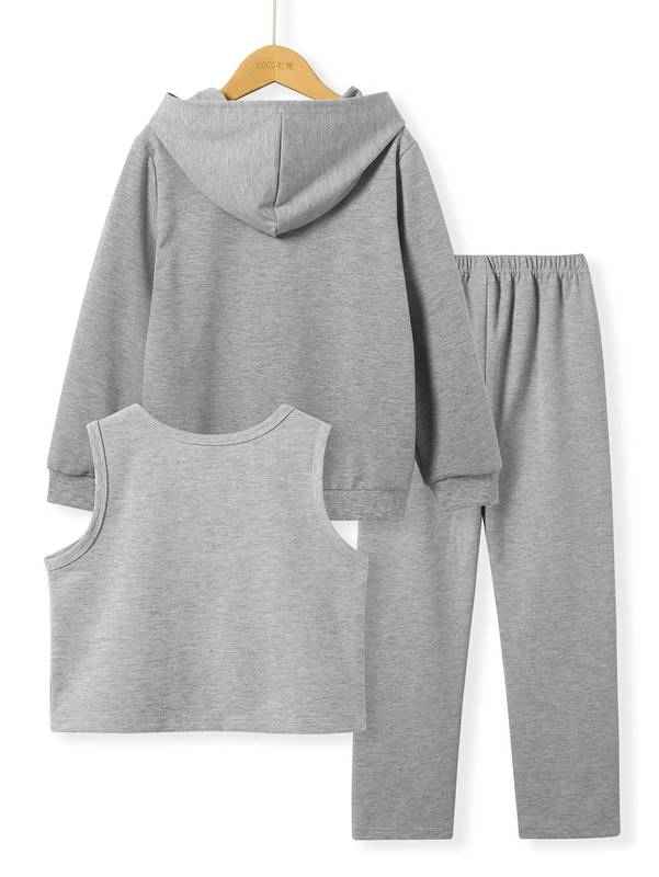 Girls Zip Up Hoodie & Letter Graphic Tank Top & Leggings SHE