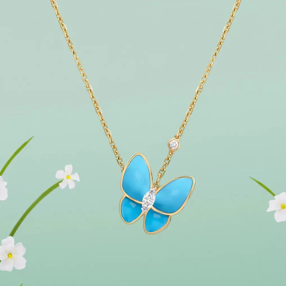 2022 New Brand Pure 925 Sterling Silver Jewelry For Women Blue Turquoise Butterfly Wedding Jewelry Set Earrings Necklace Bracelet Rings