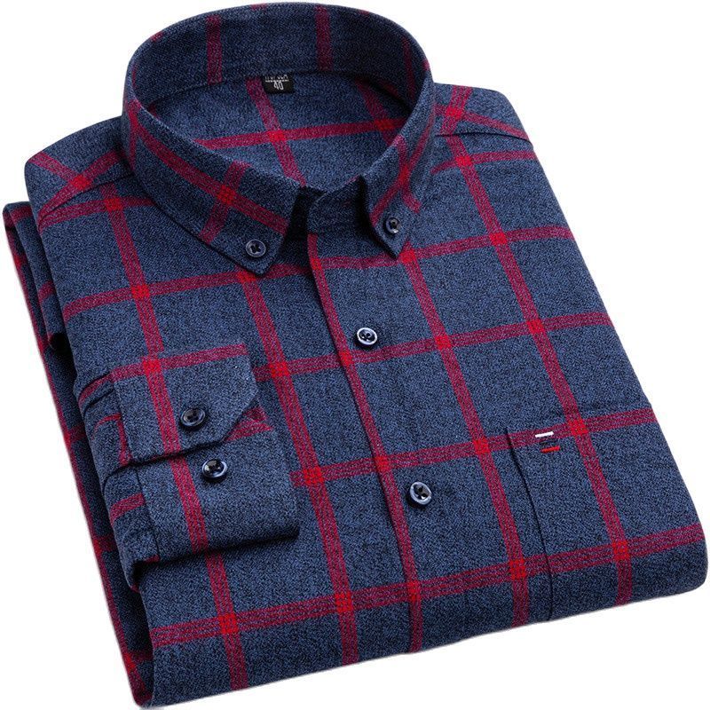 S-7XL Plus Size Pure Cotton Brushed Plaid/Striped Men's Top Button Collar Long Sleeve Casual Shirt 220322