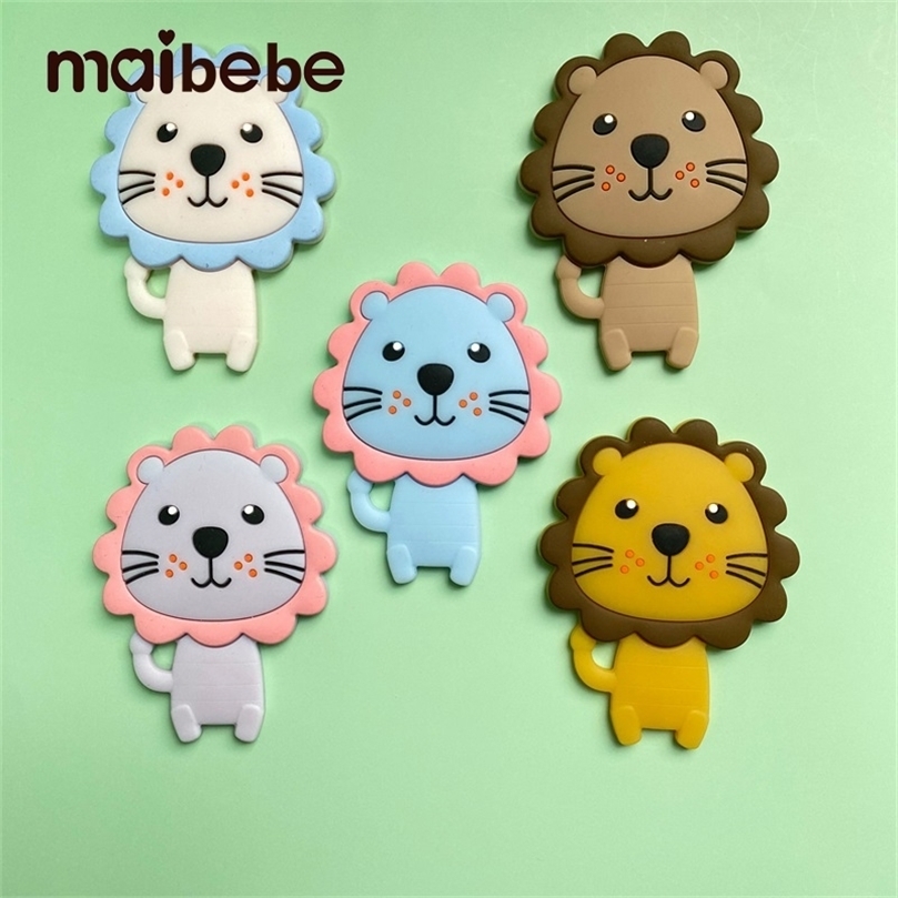5pcs Silicone Teether Lion Cartoon Animal BPA Free Rodents Teething Necklace Food Grade Infant Chewable Toys Baby Teether 220514