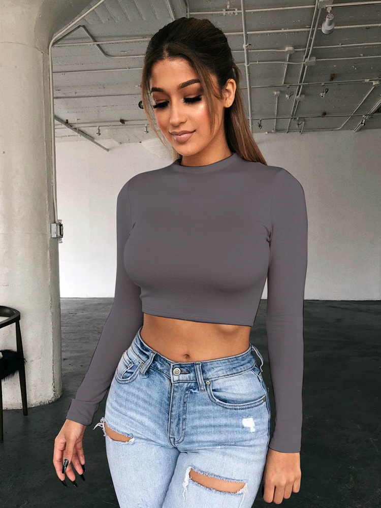 HEYounGIRL Solid Basic Long Sleeve Womens Tshirt Casual Black White Fashion Crop Top T Shirt Ladies Korean Tee 220321