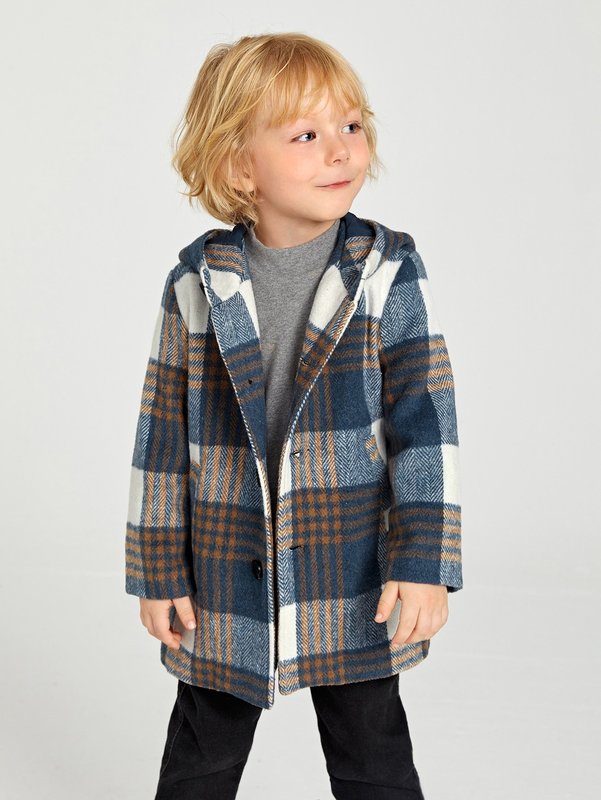 Toddler Boys Plaid Hooded Overcoat SHE