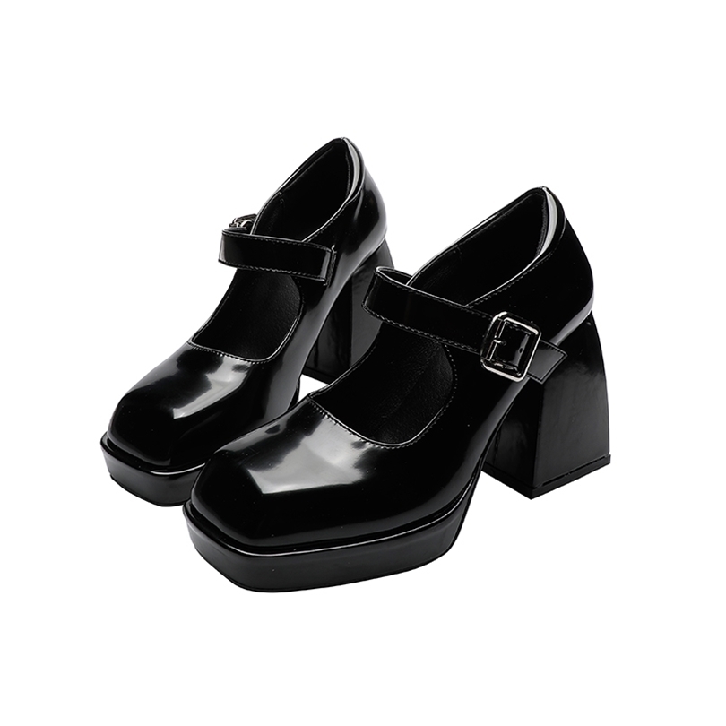 Spring Women's High Heels 9cm Retro Mary Janes Shoes with Platform Square Toe Shallow Pumps Thick OULYYYOGO 220328