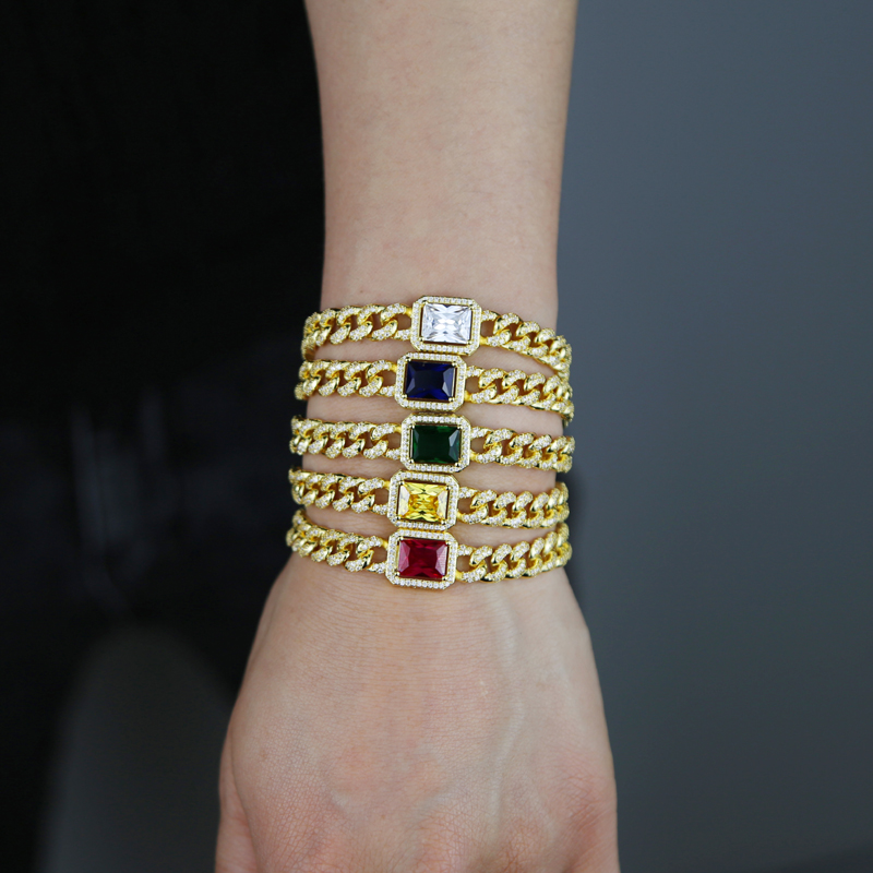 2024 Cuban k Bracelet, Colorful CZ Charm Bracelet for Women, Hip Hop Jewelry