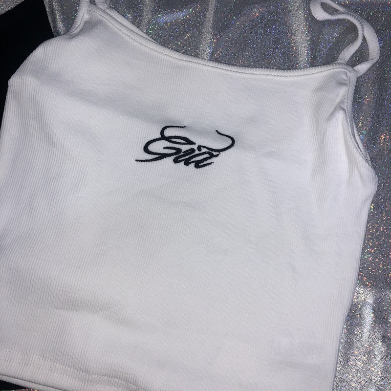 Women Summer Vintage Retro Cotton Gia Letters Embroidery Crop Top Cami White Black 90s Casual Solid Female 220325