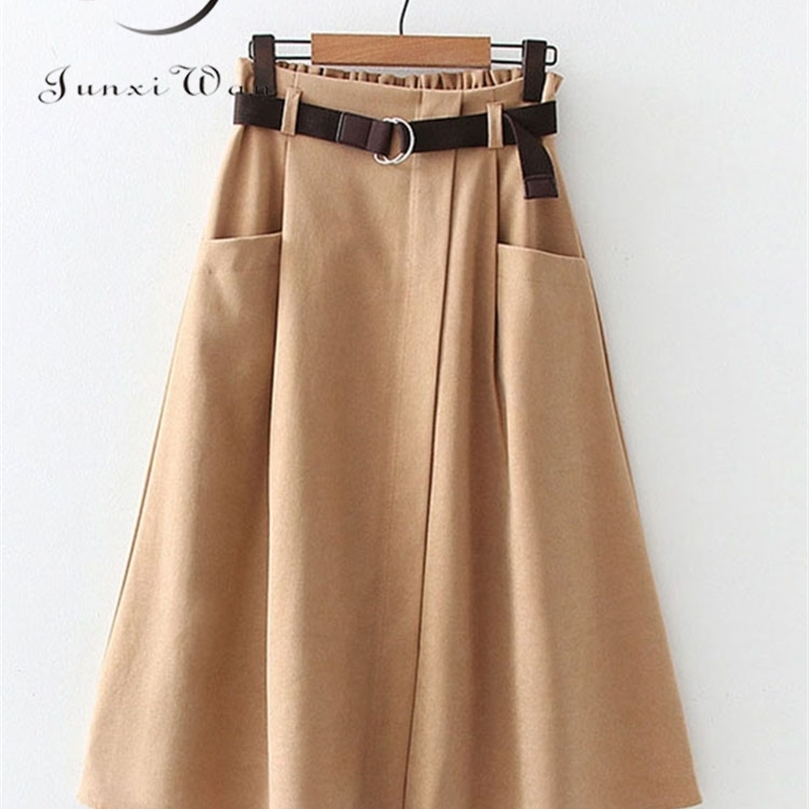 Women Casual Skirts Spring And Autumn Solid High Waist Irregular Pockets Midi Fashion Simple Elegant Saia Faldas 220317