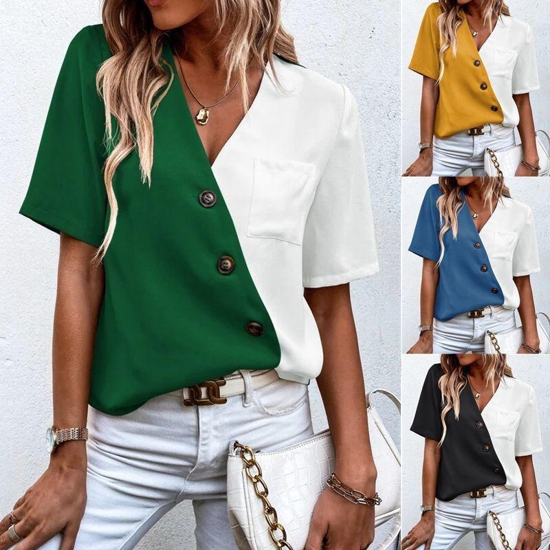 Women' Blouses & Shirts Casual V Neck Pocket Clothes Autumn Women Tee Short Sleeve Blouse Scarf Print Colorblock Patchwork Button-up TopWom, Yellow
Women' Blouses & Shirts Casual V Neck Pocket Clothes Autumn Women Tee Short Sleeve Blouse Scarf Print Colorblock Patchwork Button-up TopWom, Yellow