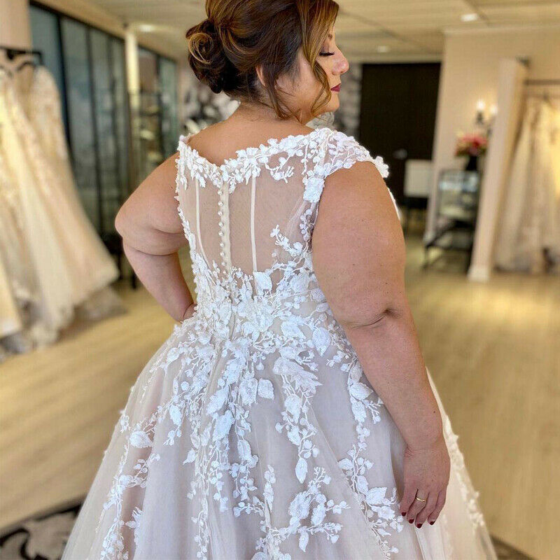 Plus Size 3D Floral Appliques Wedding Dress A Line Blush Pink Bridal Gowns Sleeveless V-neck Boho Beach Bride Dresses 2022 Romantic Long Tulle Robe De