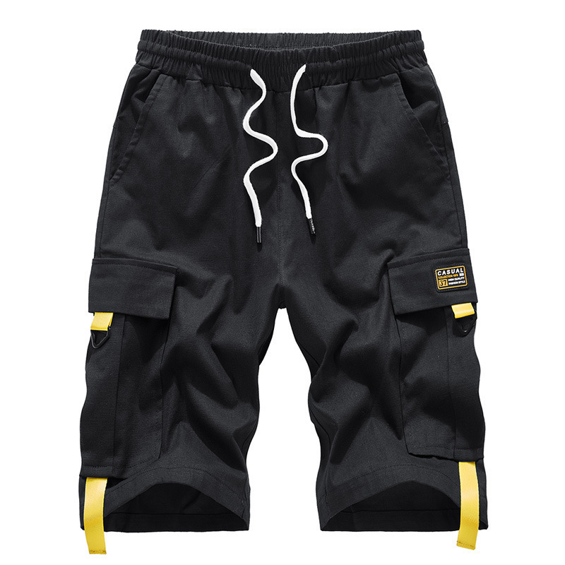 Men's Large Size Shorts Streetwear Black Summer Cotton Side Pocket Breeches Male Elastic Waist Band Casual Cargo Men 220318