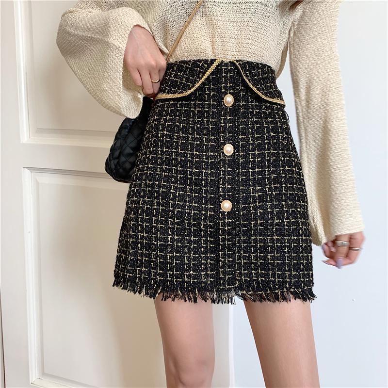 Plaid Tweed Skirts Women Button Autumn Mini Pencil Winter Wool Korean Bodycon High Waist Elegant Skirt V621, Black
Plaid Tweed Skirts Women Button Autumn Mini Pencil Winter Wool Korean Bodycon High Waist Elegant Skirt V621, Black