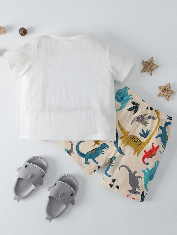 Toddler Boys Cartoon & Letter Graphic Tee & Shorts PJ Set SHE
