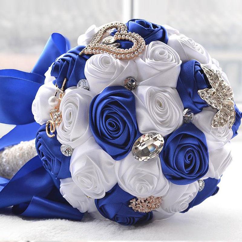 Handmade Rose New Bridal Bouquet Wedding Accessories Brooch Crystal Pearl Wedding Bouquet Holding Flowers