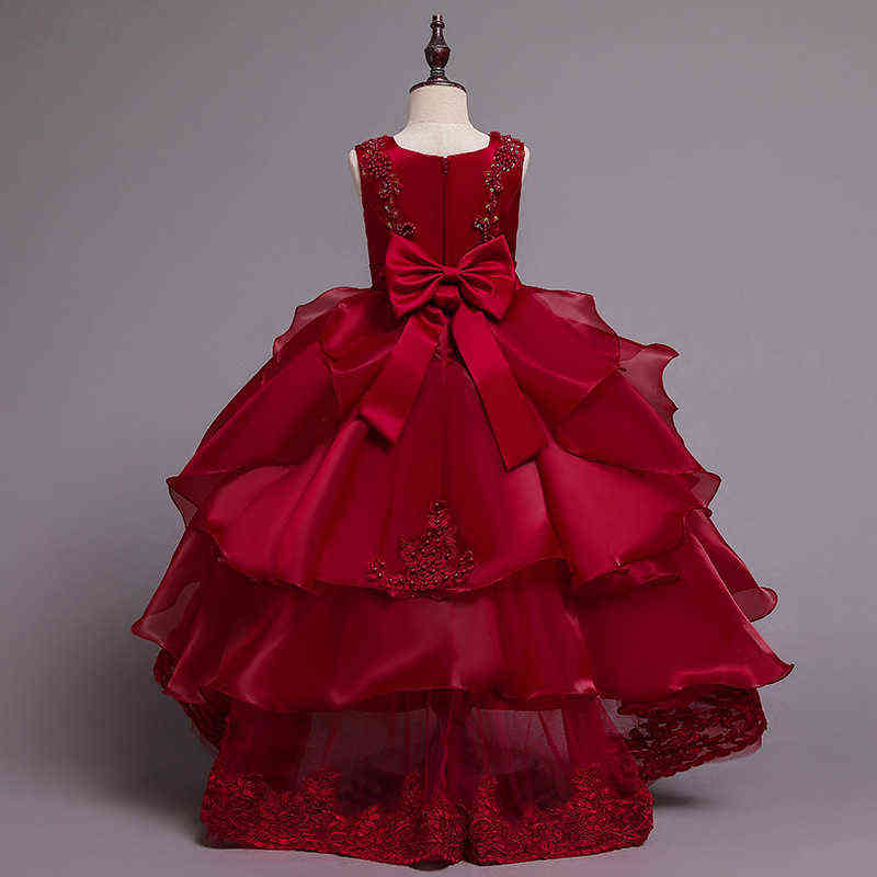 Kids Girls Beaded Elegant Wedding Flower Girl Dress Princess Party Pageant Formal Sleeveless Lace Tulle 2-8 Y Y220510