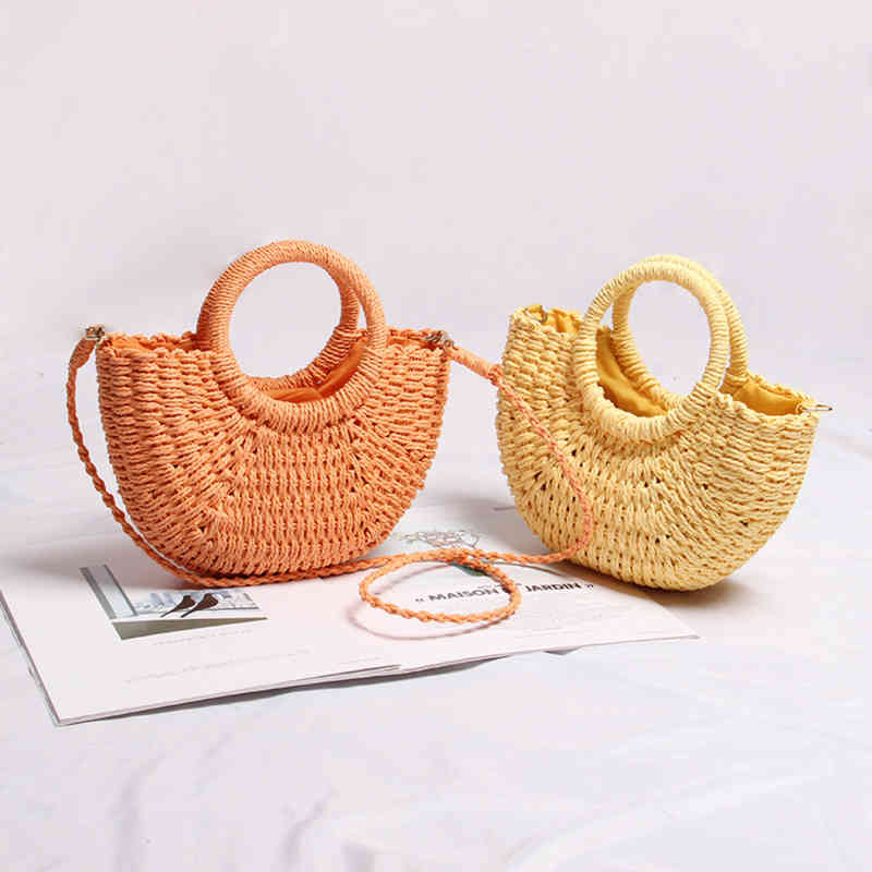 Evening Bags Candy Color Straw for Women Handbags Bohemian Wicker Woven Rattan Beach Bag Bali Travel Shoulder Crossbody Boho Purse 220507