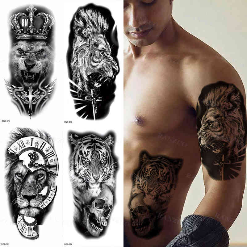 NXY Temporary Tattoo Waterproof Sticker Big Tiger Lion Wolf Rose Arm Hipster Man Woman Body Art Tatuajes 0330