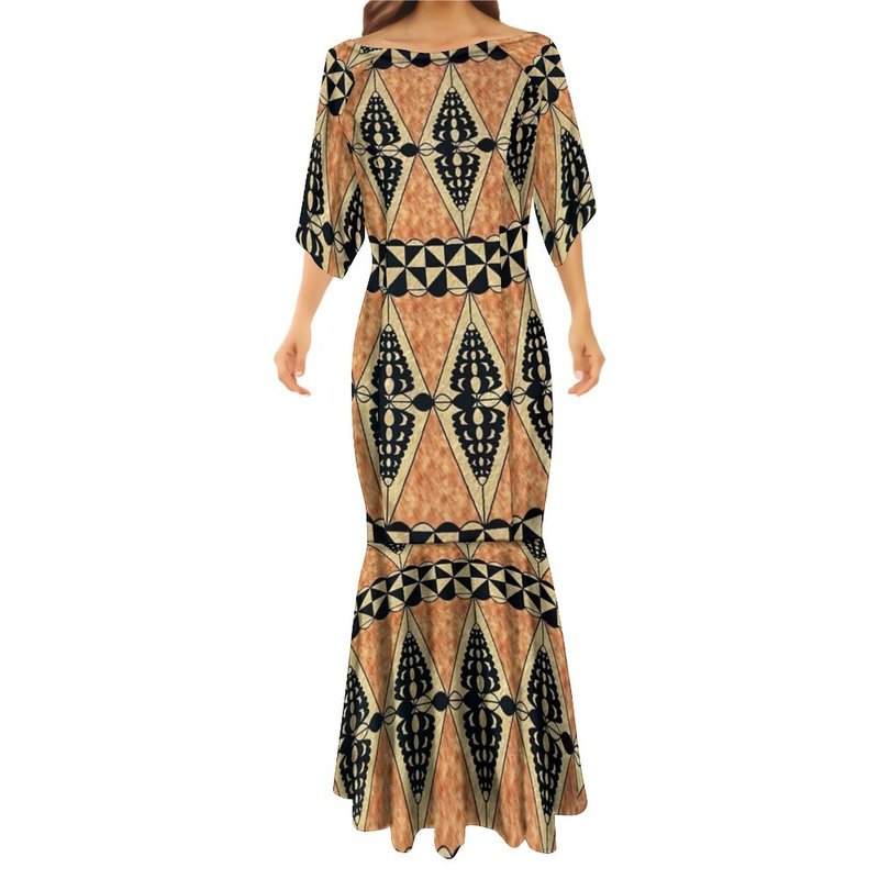 Samoan Women's Long Mermaid Dress Couples Dress Polynesian Tribal Custom Half Sleeve Personality Women Long Fishtail Dress 220706