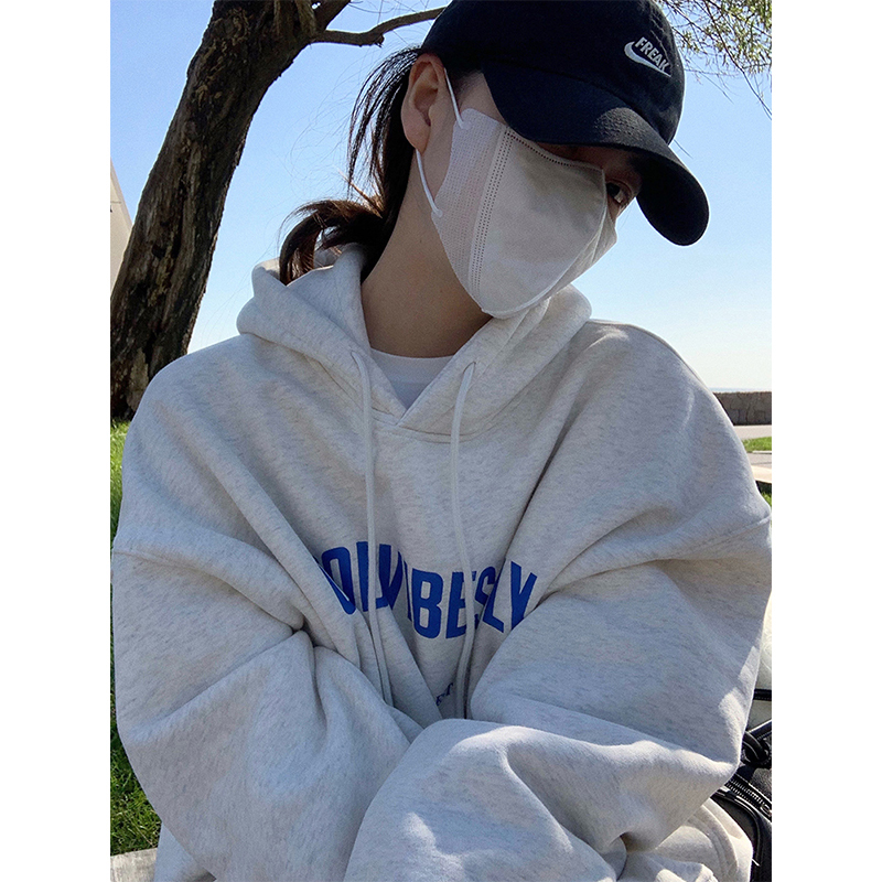 Womens Clothing Grey Vintage Street Sweatshirt Hoodie Letter Printing Long Sleeves Casual Warm Oversize Baggy Ladies Tops Autumn 220817