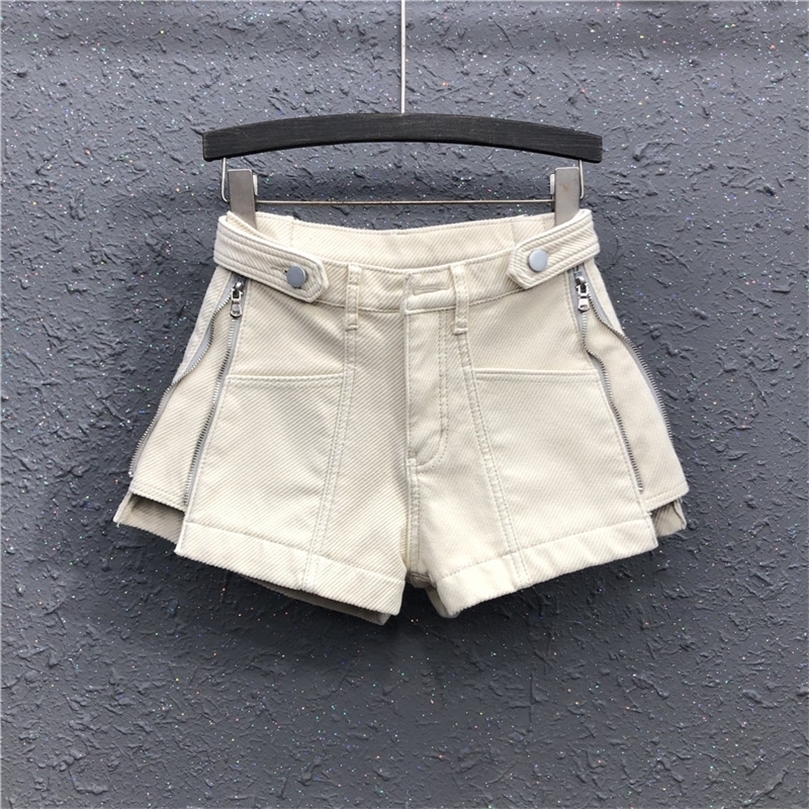 Woman Shorts High Waist Cotton A Line Wide Leg Short Jeans Korean Style Smoky G…