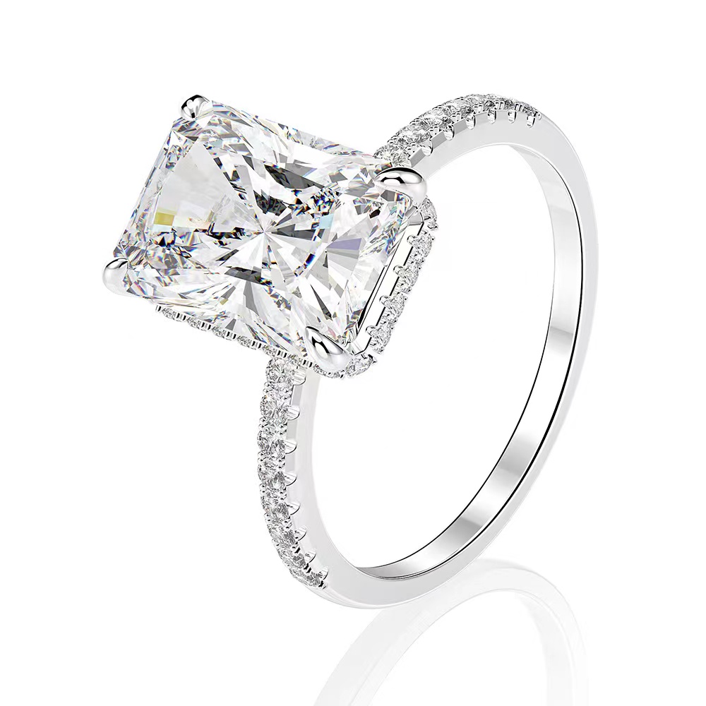 Real 925 Sterling Silver Emerald Cut Created Moissanite Diamond Wedding Rings for Women Luxury Proposal Engagement Ring 201116