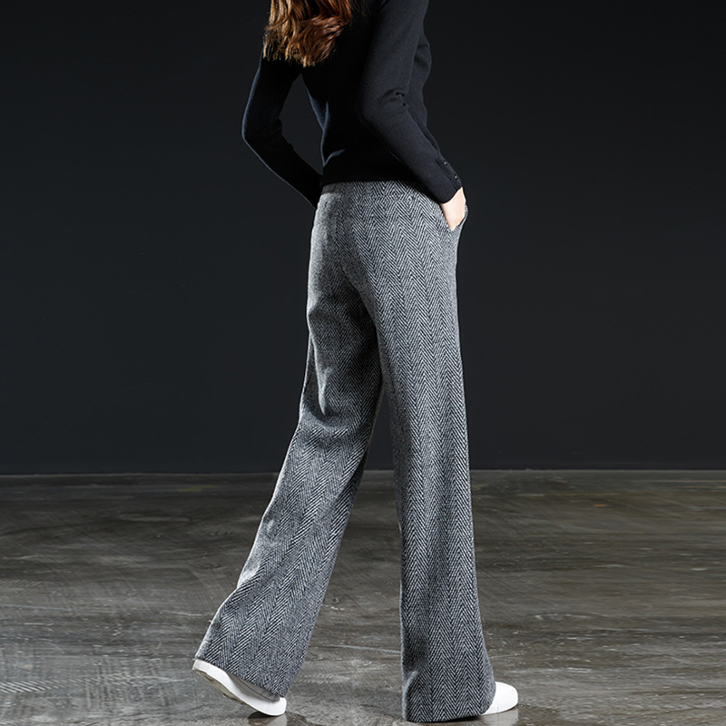 Autumn Office Lady Solid Pants Female Loose Woolen Wide Leg For Women Casual Plus Size 4XL High Waist baggy Trousers 220325