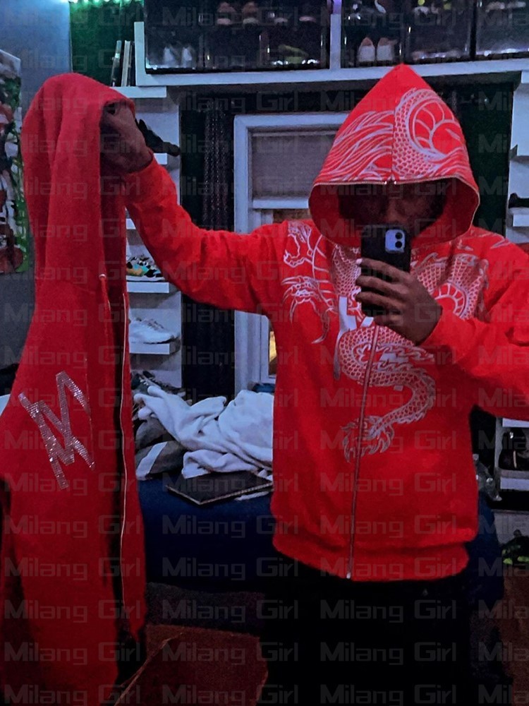 Men's hoodies Zip Hoodie Dragon print Red Goth Sweatshirt Sport Coat Hip hop Long Sleeve Oversized hoodie Y2k jacket 220725