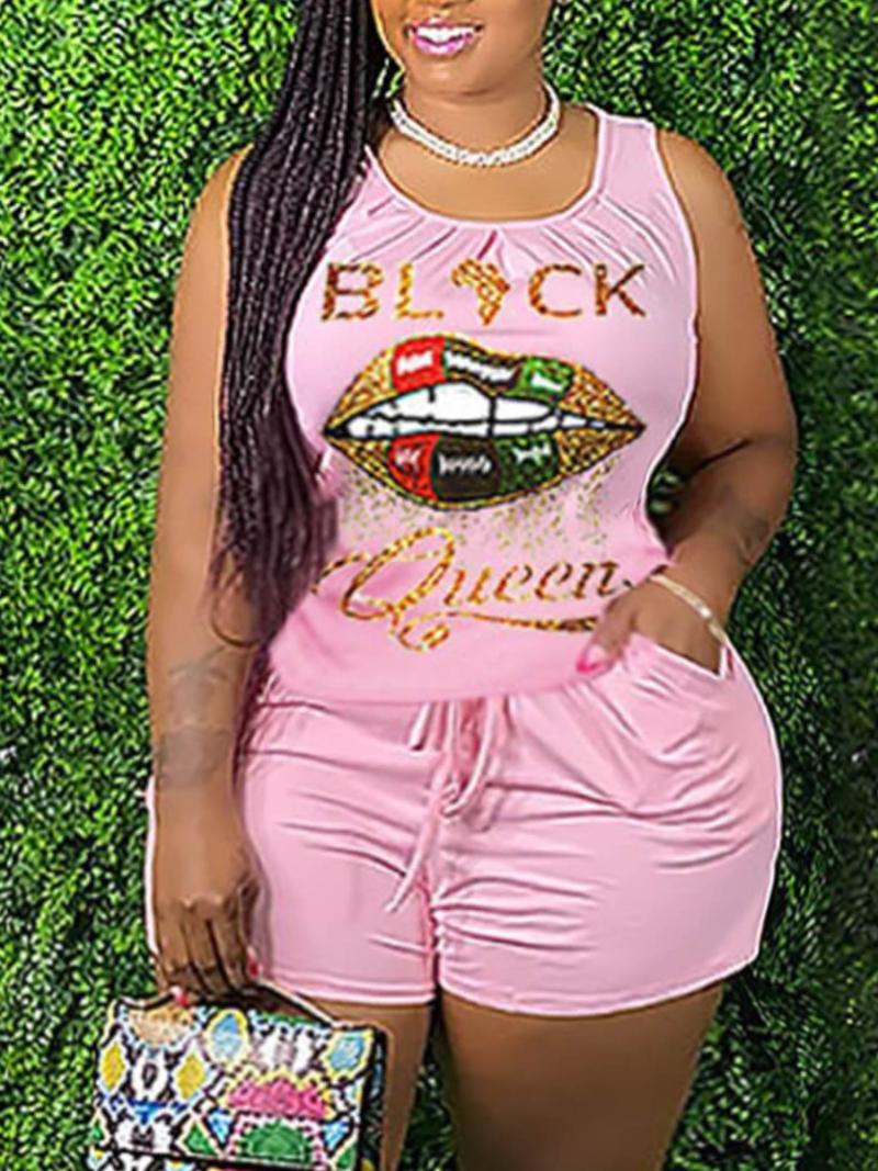 Women's Plus Size Tracksuits Two-piece Shorts Set Casual Letter Lip Print Drawstring Pink Blue Street Tank Sleeveless Stretchy Summer Clothi
Women's Plus Size Tracksuits Two-piece Shorts Set Casual Letter Lip Print Drawstring Pink Blue Street Tank Sleeveless Stretchy Summer Clothi